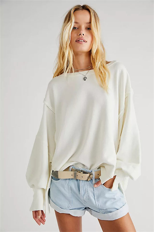 Damen oversized Sweatshirt mit Ballonärmeln, offenen Saumnähten und seitlichen Schlitzen Vittorelli