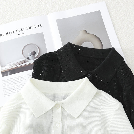 Damen Feinstrick-Cardigan mit Polokragen, Knopfleiste und dezentem Glitzereffekt Nord Taschen