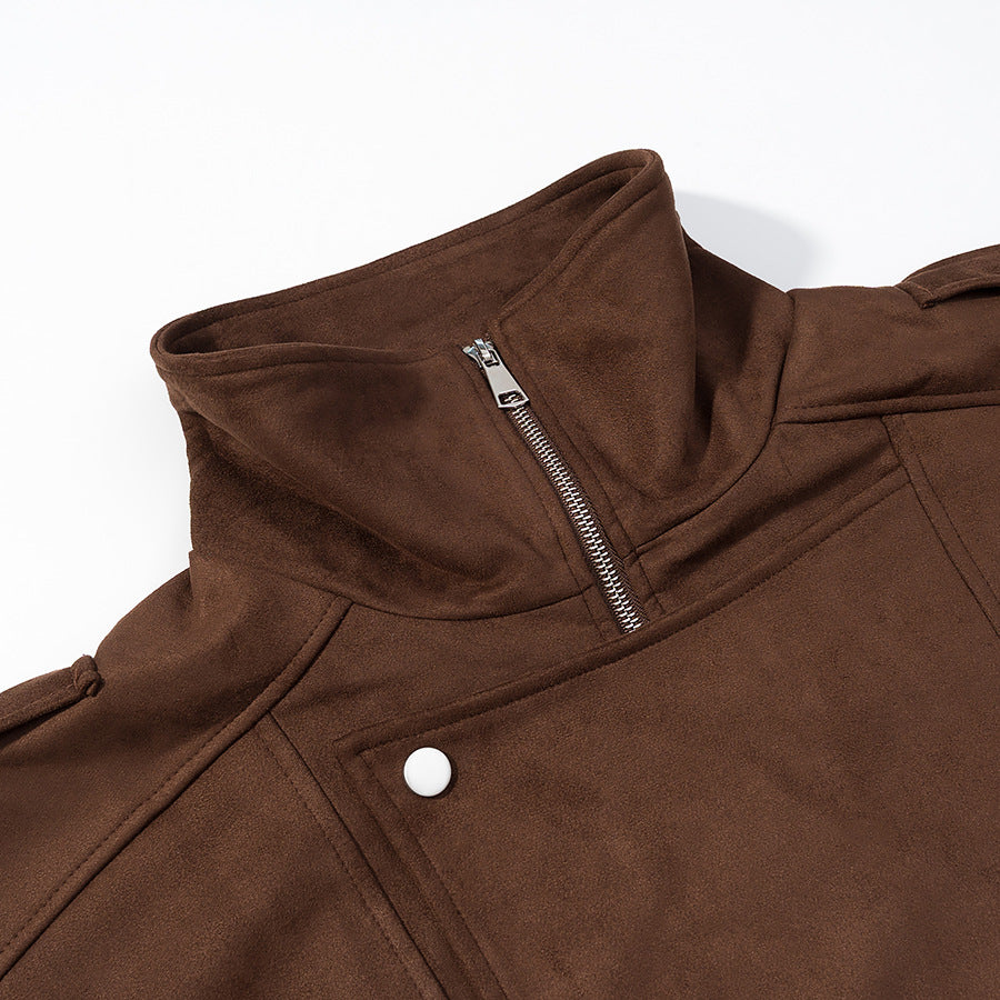 Damen Oversize-Bomberjacke im Velourslook mit hohem Stehkragen und Taillengürtel Nord Taschen