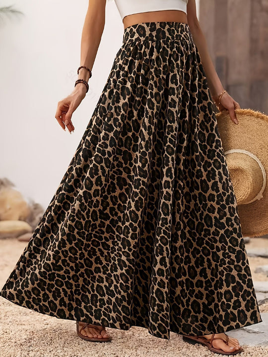 Damen Maxi-Rock mit elastischem Bund und Leopardenmuster