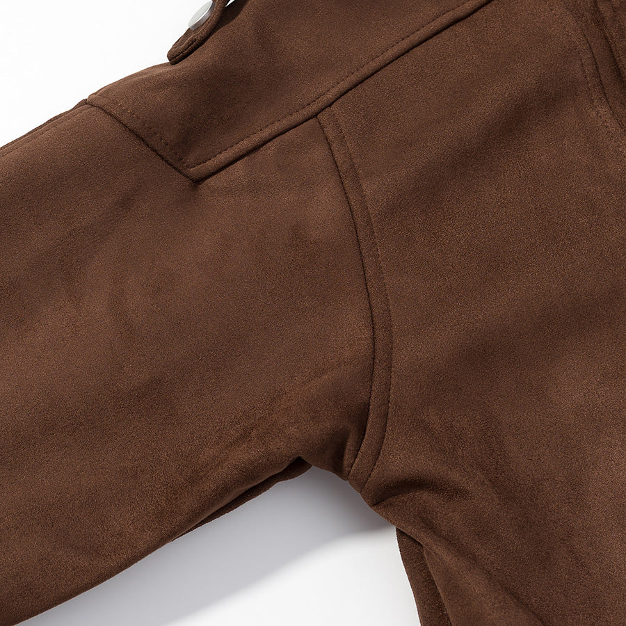 Damen Oversize-Bomberjacke im Velourslook mit hohem Stehkragen und Taillengürtel Nord Taschen