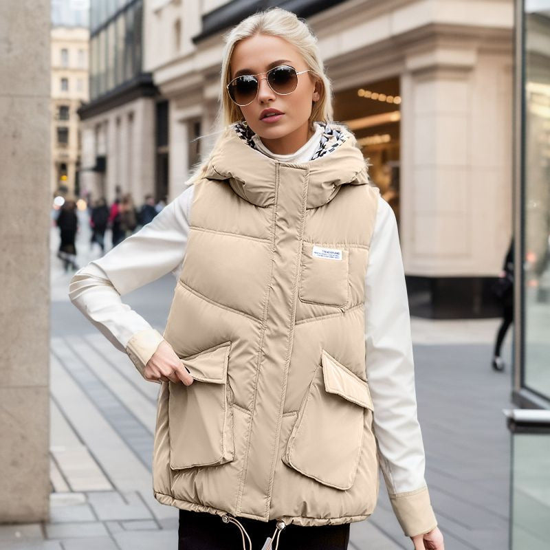 Damen gesteppte Winterweste mit verstellbarer Kapuze und praktischen Taschen Nord Taschen