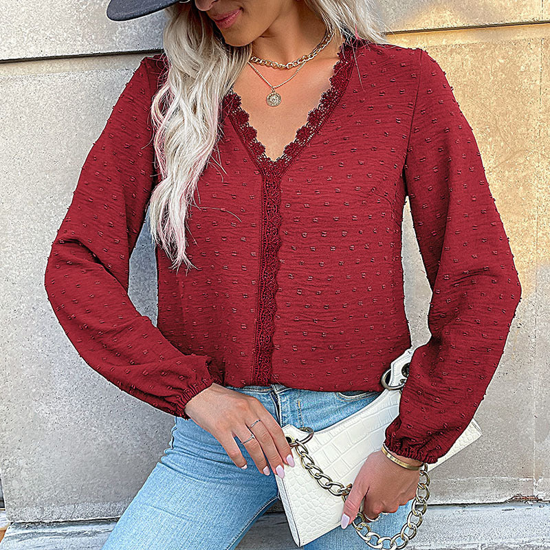 Damen Elegante Bluse mit Rüschendetails und Spitzenakzent Nord Taschen