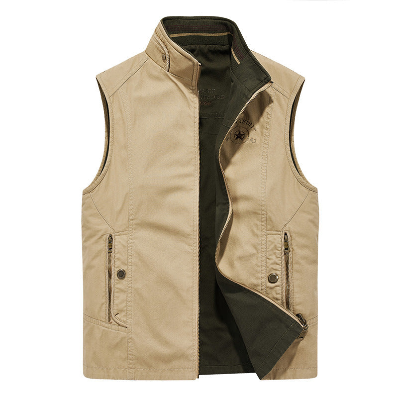 Herren Outdoor-Canvasweste mit verstärkten Taschen, Stehkragen und weichem Baumwollfutter Nord Taschen