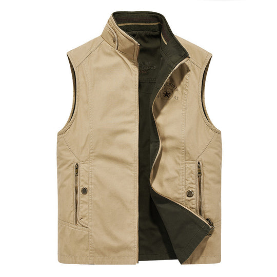 Herren Outdoor-Canvasweste mit verstärkten Taschen, Stehkragen und weichem Baumwollfutter Nord Taschen