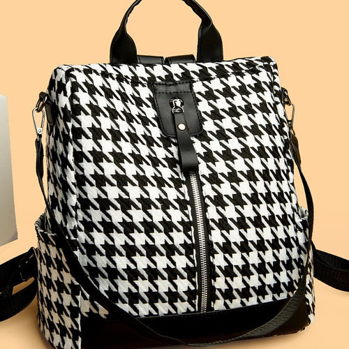 Damen Rucksacktasche mit stilvollem Hahnentrittmuster Nord Taschen