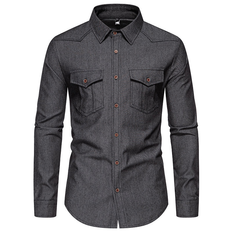 Herren Jeanshemd mit Western‑Yoke, aufgesetzten Brusttaschen und schmaler Casual‑Passform Nord Taschen