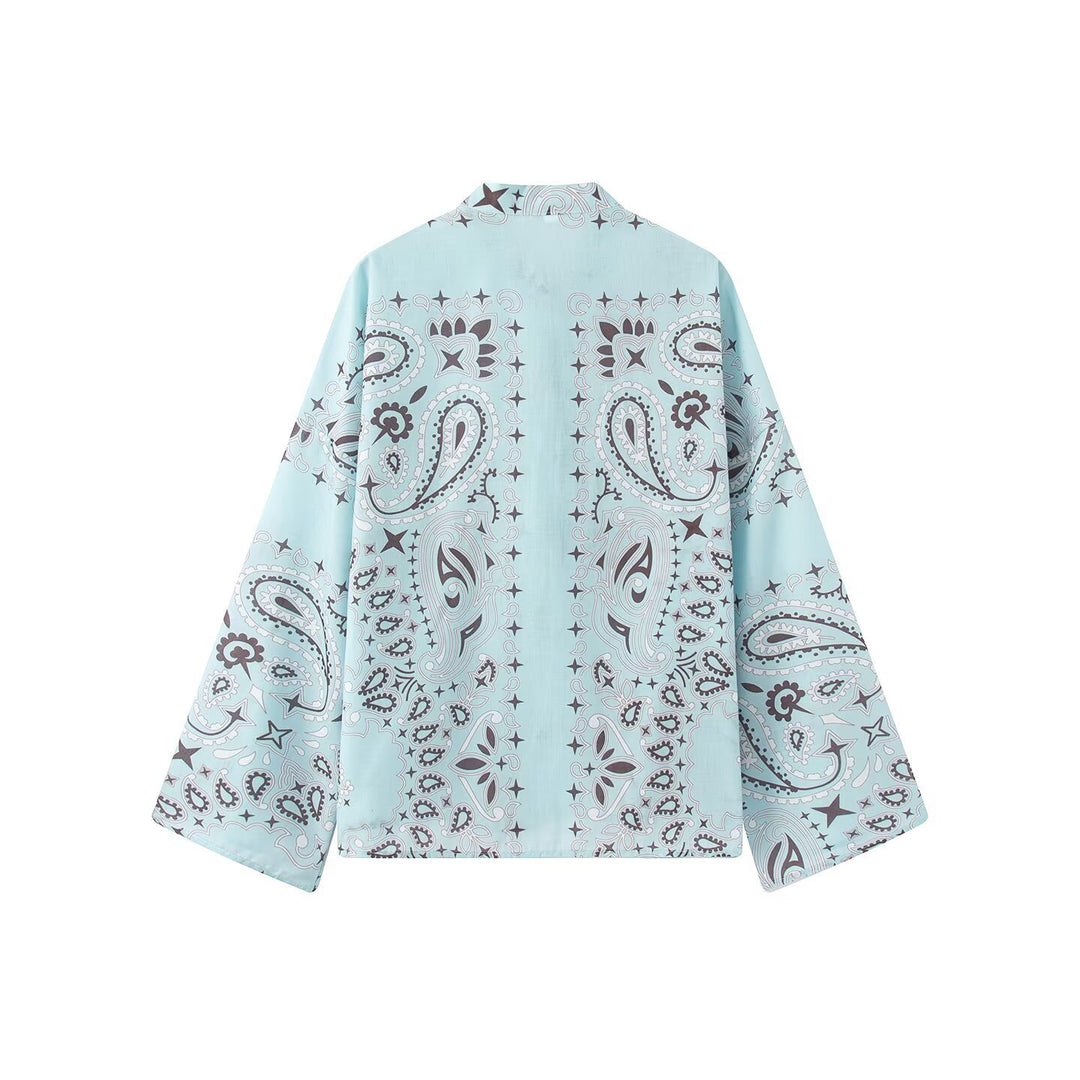 Damen Weite Palazzo‑Hose mit Paisley‑Print, hohem Bund und elastischem Gummizug Nord Taschen