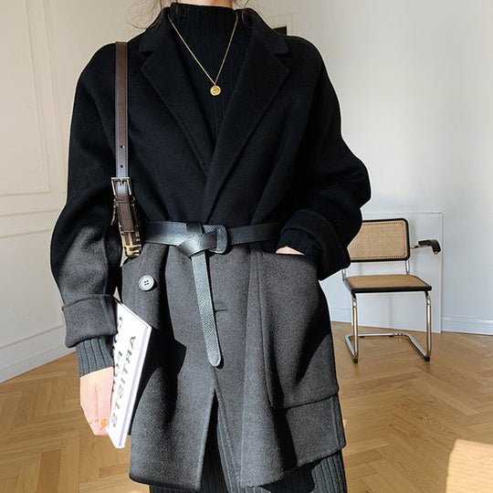 Damen Oversized Mantel mit Taillengürtel Nord Taschen