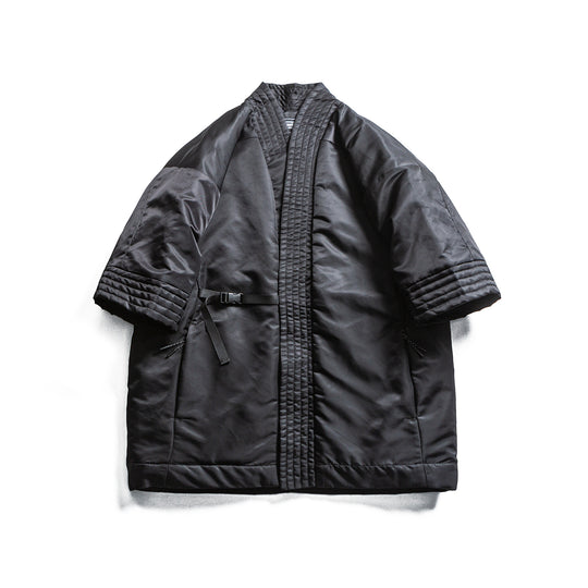 Unisex Gepolsterte Kimono-Jacke mit kurzem Ärmel und Taillengürtel Nord Taschen