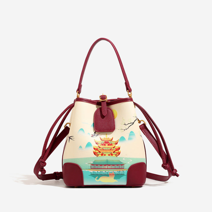 Damen Umhängetasche mit farbenfrohem Landschaftsdesign und praktischen Innenfächern Nord Taschen