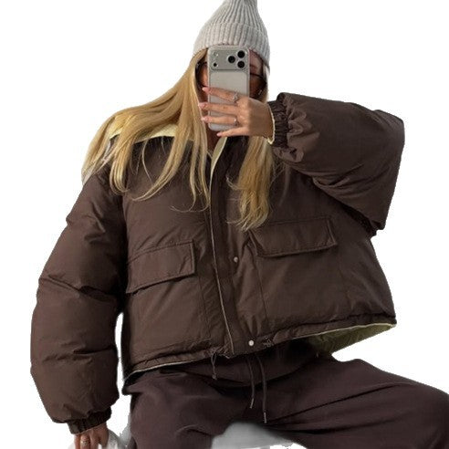 Damen Kurze Oversize Steppjacke mit hohem Kragen und wattierter Fütterung Nord Taschen