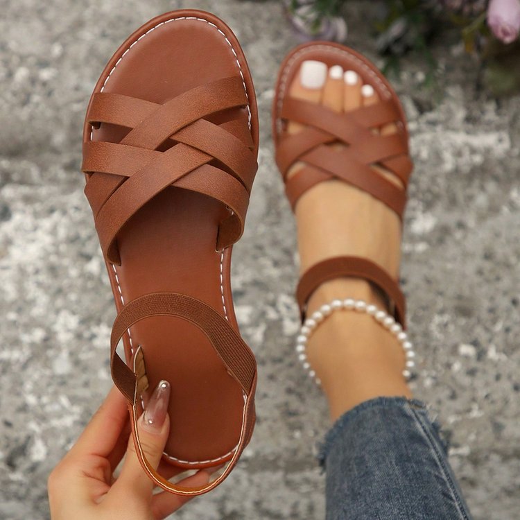 Damen Riemensandalen mit breiten, geflochtenen Riemen