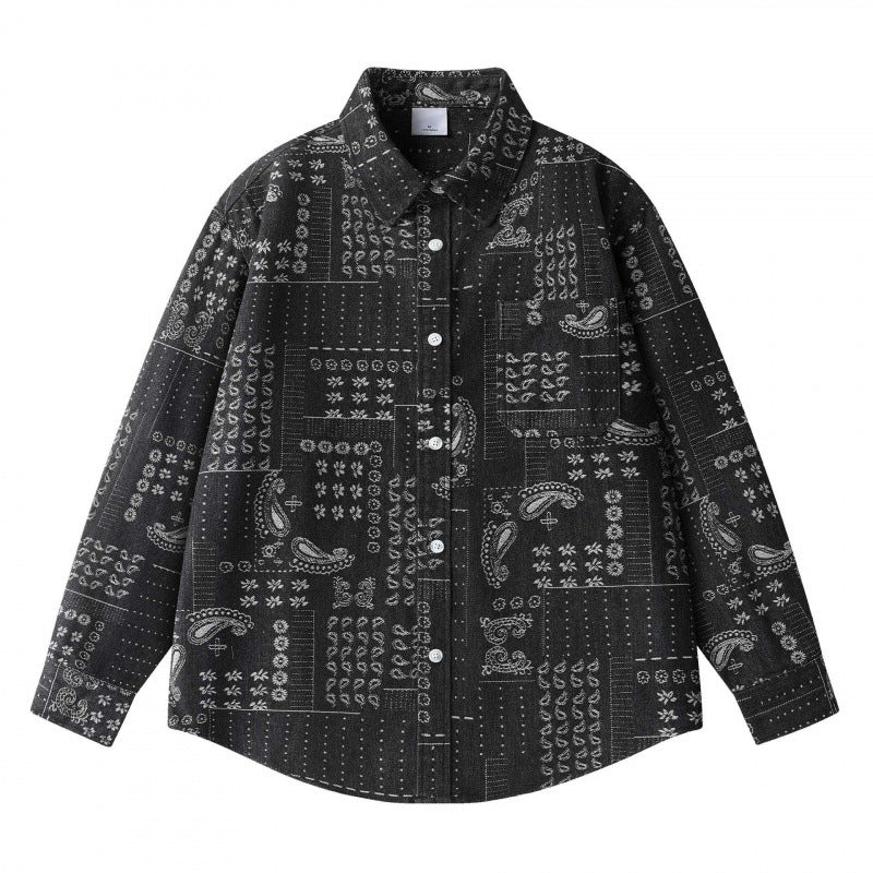 Unisex Kastenförmiges Paisley‑Patchwork Overshirt aus Baumwollmischung mit Hemdkragen und aufgesetzter Brusttasche Nord Taschen