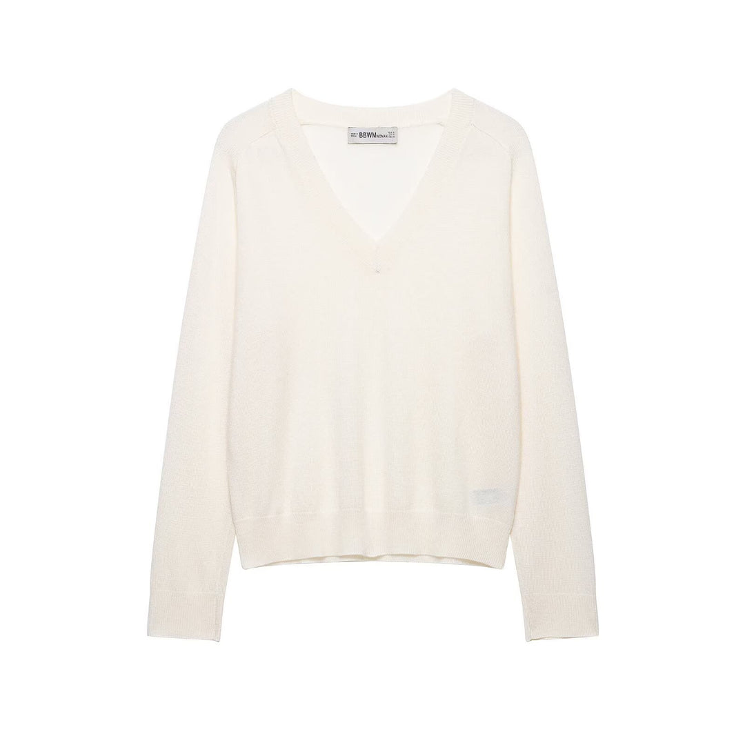 Damen Leichter V‑Ausschnitt Feinstrickpullover mit geripptem Saum Nord Taschen