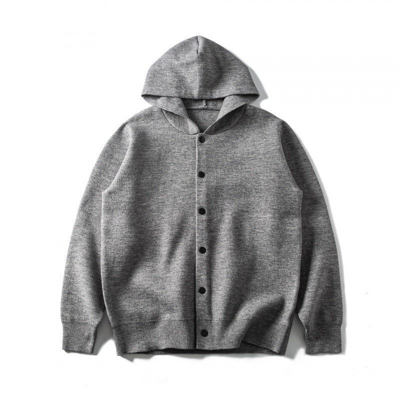 Unisex Kapuzen-Strickcardigan mit durchgehender Knopfleiste und gerippten Abschlüssen Nord Taschen