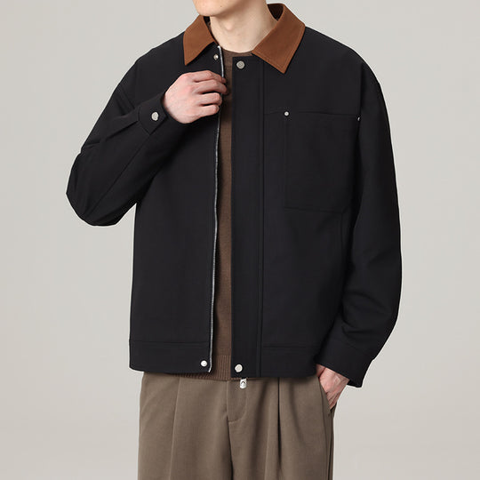 Herren Kurzjacke im Workwear-Look mit Kontrastkragen, verdecktem Reißverschluss und Brusttasche Nord Taschen