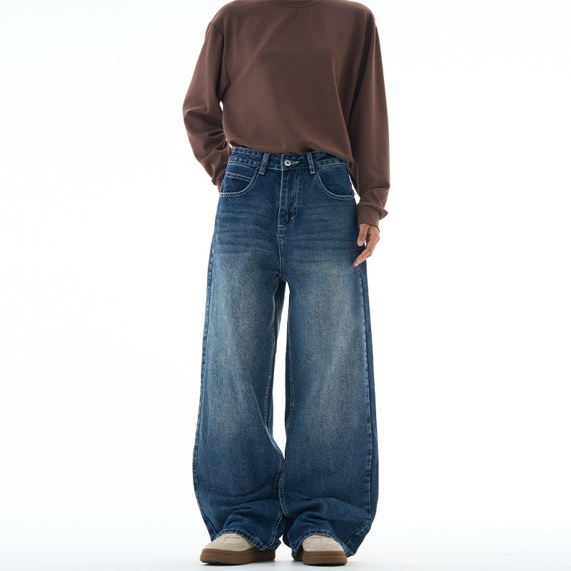 Damen Extraweite Highwaist-Palazzo-Jeans aus Vintage-Denim mit gerundetem Saum Nord Taschen