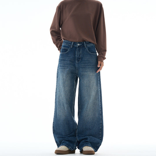 Damen Extraweite Highwaist-Palazzo-Jeans aus Vintage-Denim mit gerundetem Saum Nord Taschen