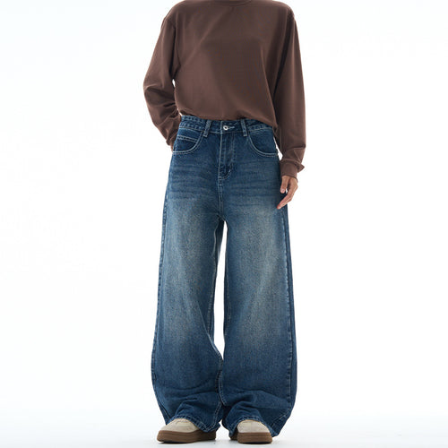 Damen Extraweite Highwaist-Palazzo-Jeans aus Vintage-Denim mit gerundetem Saum Nord Taschen