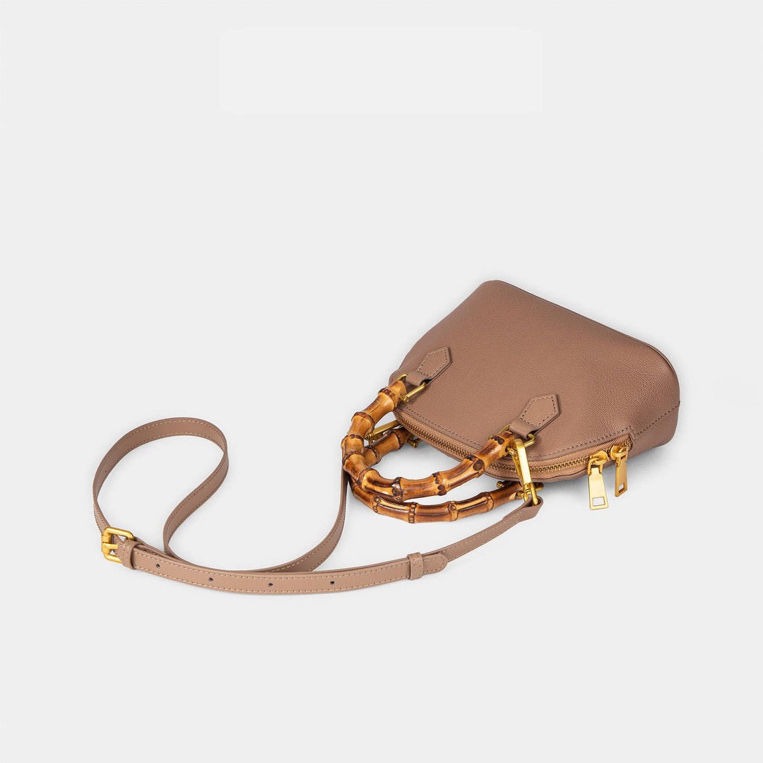 Damen modische Mini-Tasche mit Bambusgriff und edlem Leder Nord Taschen