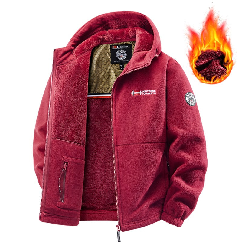 Herren Teddy-Fleece Kapuzenjacke mit wärmender Thermofütterung, Zwei-Wege-Reißverschluss & verdeckten Reißverschlusstaschen Nord Taschen