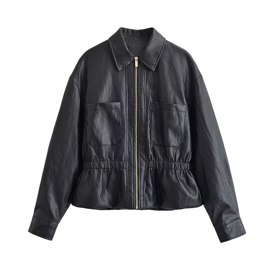 Damen Boxy-Kunstleder-Blouson mit elastischer Taillenpartie, aufgesetzten Brusttaschen und sichtbarem Reißverschluss Nord Taschen