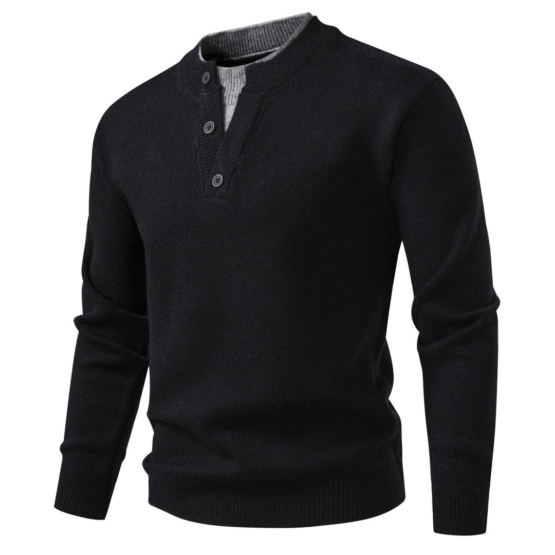 Herren Feinstrick-Henley-Pullover mit kurzer Knopfleiste und geripptem Stehkragen Nord Taschen