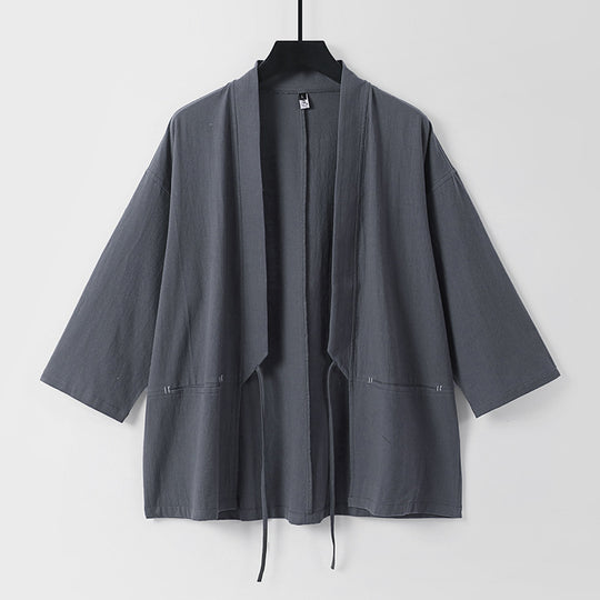 Damen Lockerer Kimono-Cardigan aus Baumwollmix mit Tunnelzug und Hüfttaschen Nord Taschen