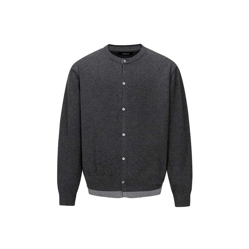 Herren Feinstrick-Cardigan mit zweilagiger Optik, Rundhalsausschnitt und durchgehender Knopfleiste Nord Taschen