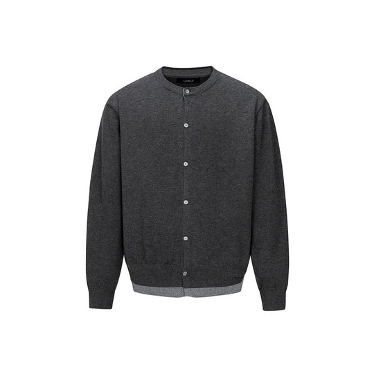 Herren Feinstrick-Cardigan mit zweilagiger Optik, Rundhalsausschnitt und durchgehender Knopfleiste Nord Taschen