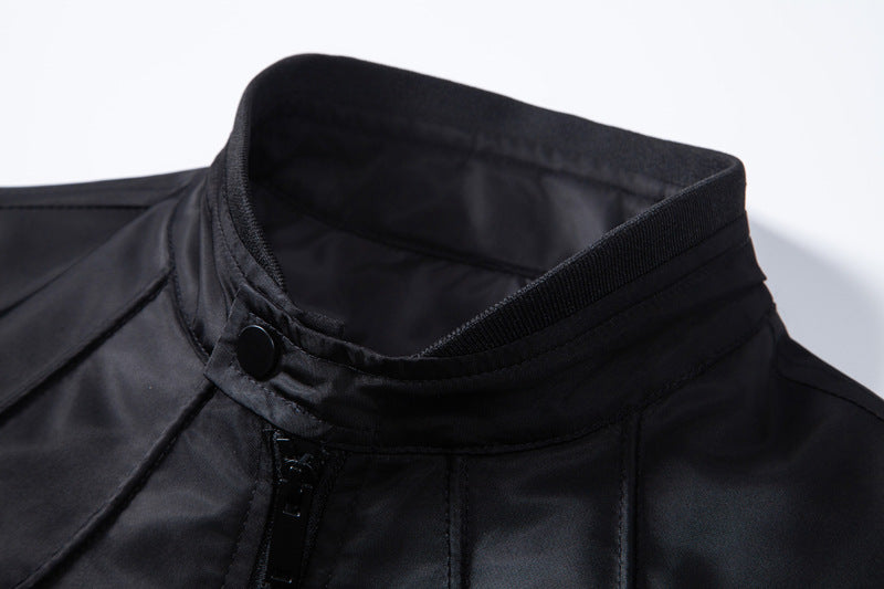 Herren schmale wasserabweisende Kunstlederoptik-Übergangsjacke mit Stehkragen Nord Taschen