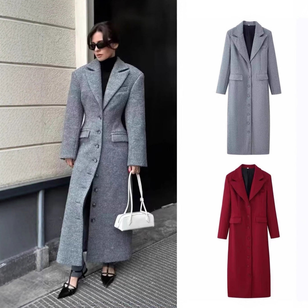 Damen Longline-Wollmixmantel mit Schalkragen und Pattentaschen Nord Taschen
