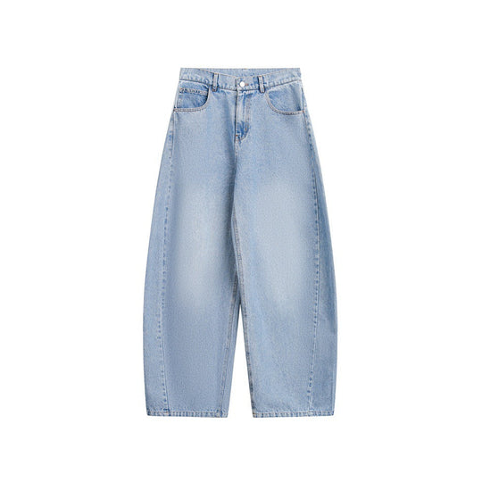 Damen Weite Cropped-Denim Culotte mit hoher Taille und Karottenform Nord Taschen