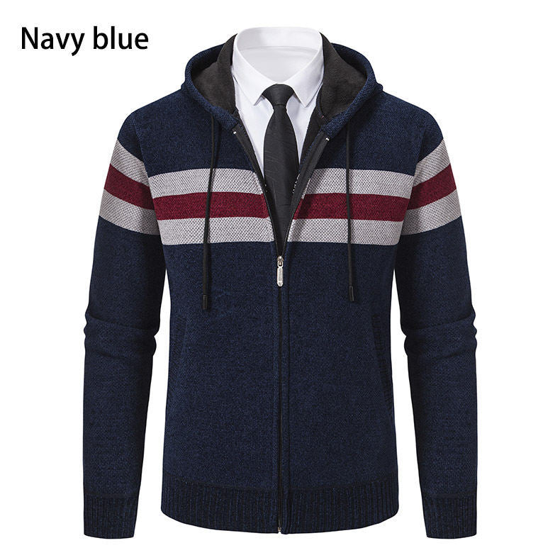 Herren Kapuzen-Strickjacke mit durchgehendem Reißverschluss, Kontraststreifen und Eingrifftaschen Nord Taschen
