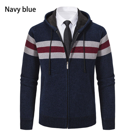 Herren Kapuzen-Strickjacke mit durchgehendem Reißverschluss, Kontraststreifen und Eingrifftaschen Nord Taschen