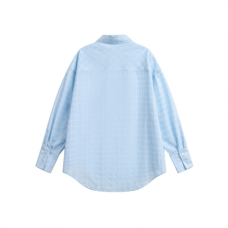 Damen Weites Oversize-Hemd aus leichter Baumwollmischung mit kariertem Muster Nord Taschen