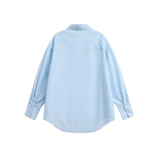 Damen Weites Oversize-Hemd aus leichter Baumwollmischung mit kariertem Muster Nord Taschen