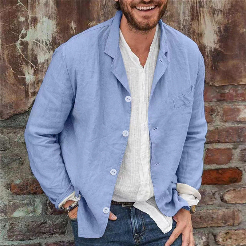 Herren lässige Leinenjacke mit dekorativen Knopfdetails und minimalistischer Schnittführung