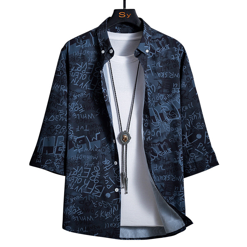 Herren Locker geschnittenes Kurzarm-Overshirt mit allover Grafikprint und Hemdkragen Nord Taschen