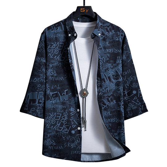 Herren Locker geschnittenes Kurzarm-Overshirt mit allover Grafikprint und Hemdkragen Nord Taschen