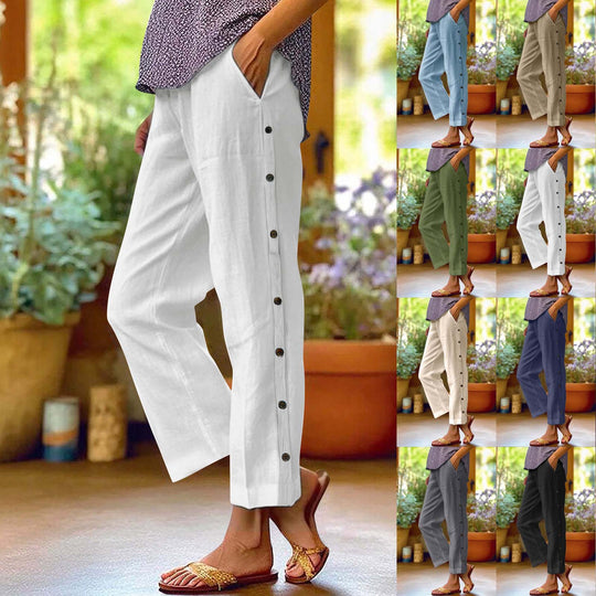 Damen Leichte Relaxed-Hose mit seitlicher Knopfleiste und Eingrifftaschen Nord Taschen