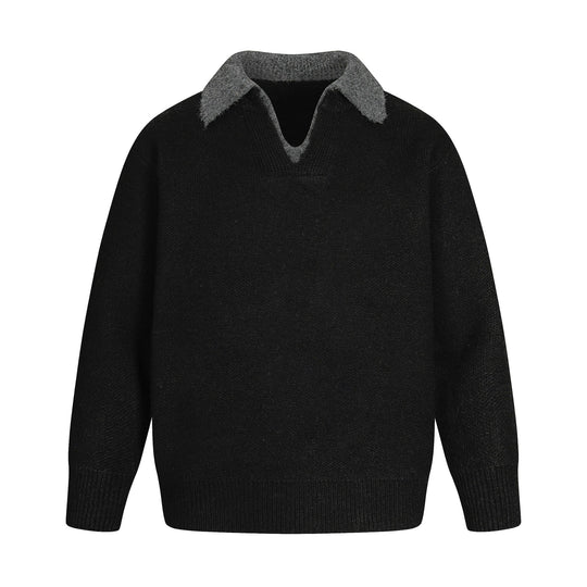 Damen Oversize Wollmix-Pullover mit kontrastpolokragen und V‑Ausschnitt Nord Taschen