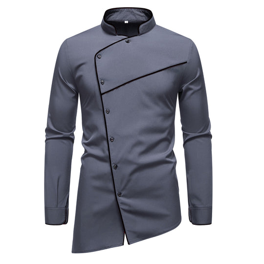 Herren Kochjacke- und Hose-Set aus pflegeleichtem Mikrofaser mit asymmetrischer Knopfleiste und schwarzer Paspelierung Nord Taschen