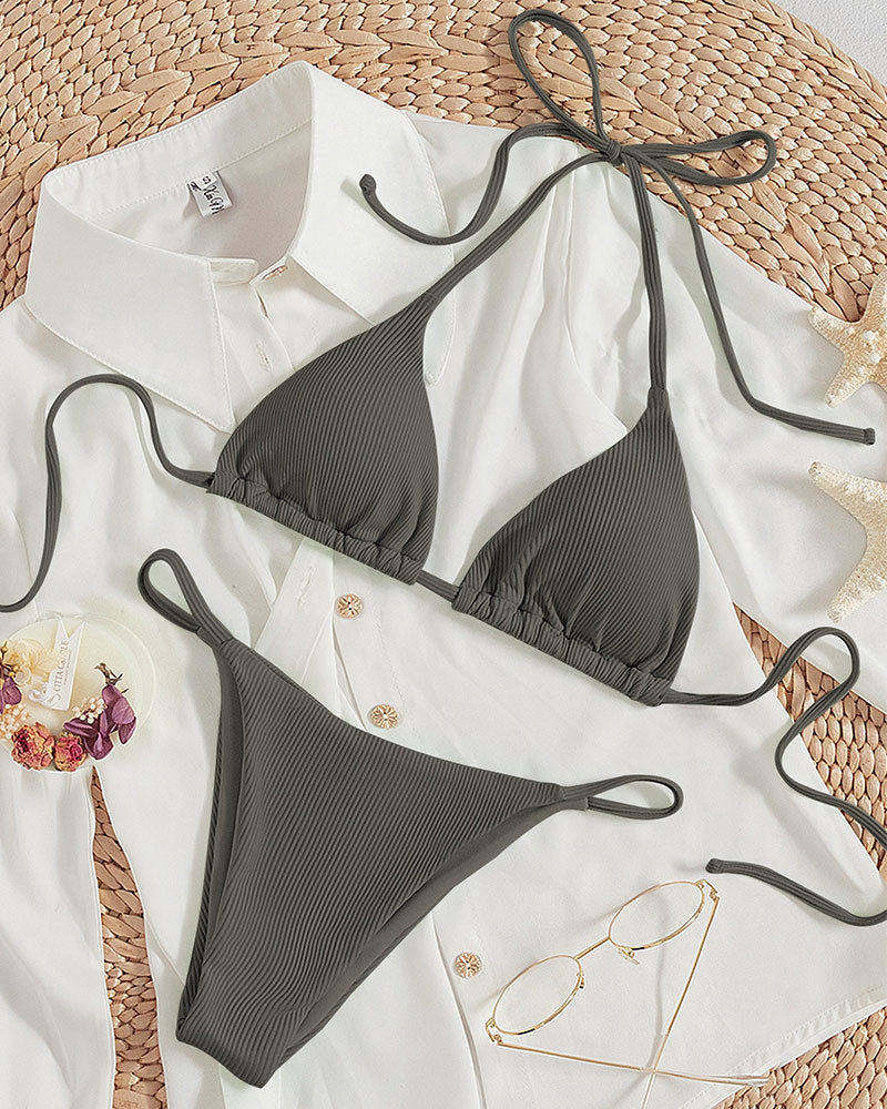 Damen Triangel-Bikini mit feiner Rippstruktur
