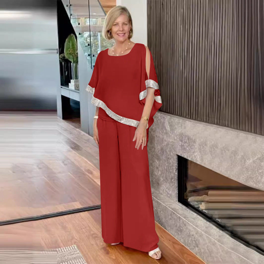 Damen elegantes Zweiteiler-Outfit mit luftiger Bluse und weitem Hosenstil Nord Taschen