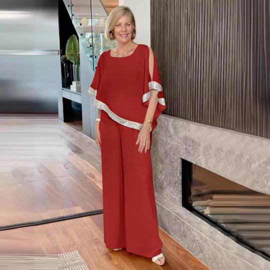 Damen elegantes Zweiteiler-Outfit mit luftiger Bluse und weitem Hosenstil Nord Taschen