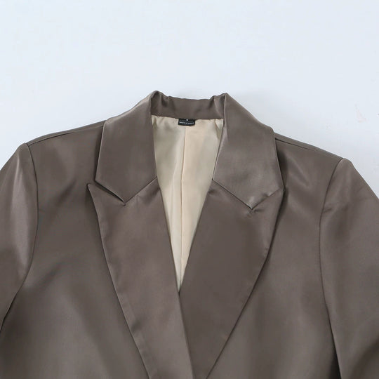 Damen Oversize Doppelreiher-Blazer aus satinierter Faux-Lederoptik Nord Taschen