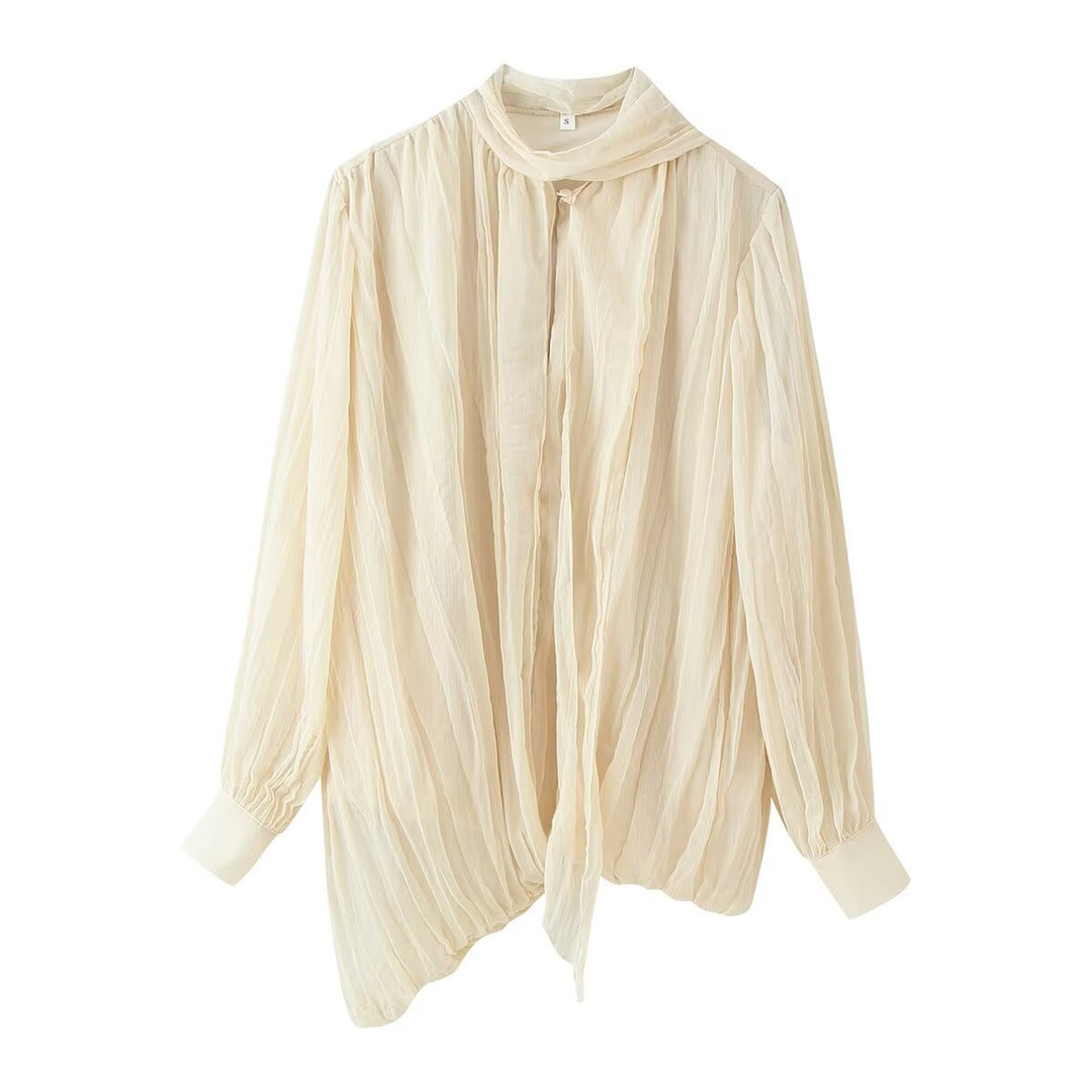 Damen Plissierte Chiffon‑Bluse mit Schleifenkragen und geraffter Saumlinie Nord Taschen