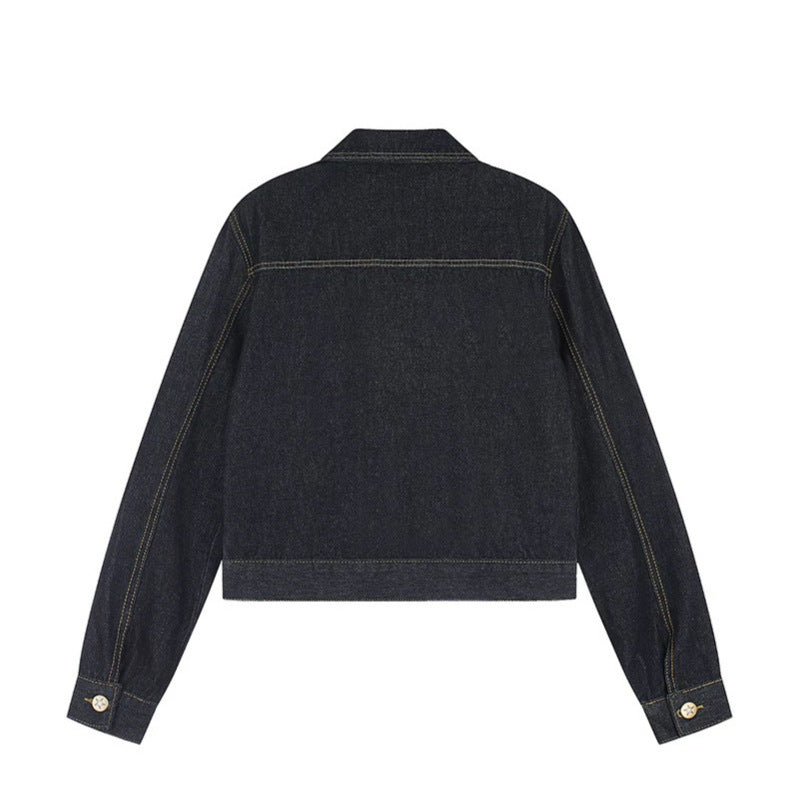 Damen Kurz geschnittene Jeansjacke mit Schulterklappen, Reißverschluss und Taillengürtel Nord Taschen